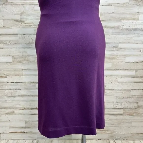 Elie Tahari Ruffle Wool Blend Sheath Dress Size 8 Purple Sleeveless Zip Front - Picture 10 of 14